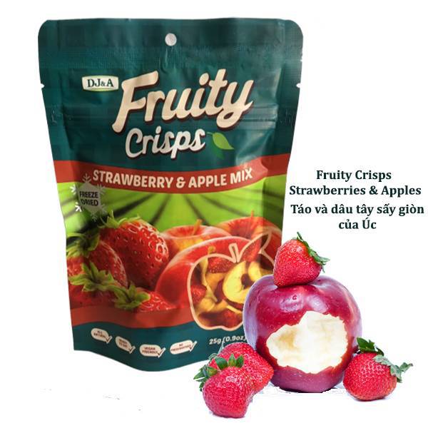 DJ&A Fruity Crisps Strawberries & Apples - Dây Tây & Táo Sấy Giòn 100gram của Úc