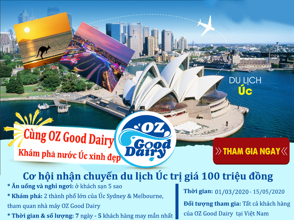 Cơ hội nhận ngay chuyến du lịch Úc trị giá 100 triệu đồng khi mua sữa OZ Good Dairy